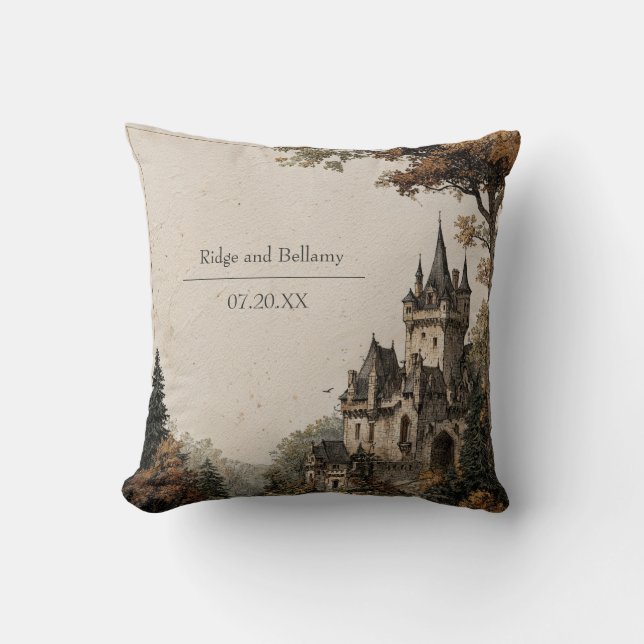 Vintage Chateau Autumn Forest Rustic Wedding Cushion (Front)
