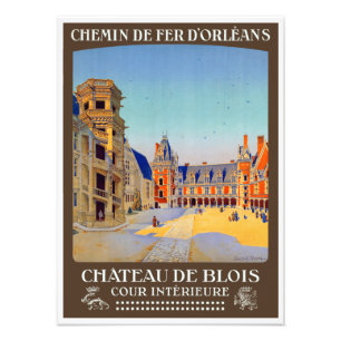 Vintage Chateau de Blois France Travel Poster