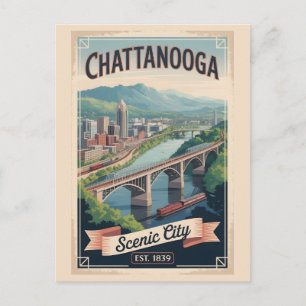 Vintage Chattanooga Tennessee Retro Travel Poster  Holiday Postcard