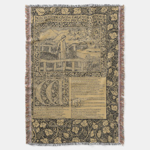 Vintage Chaucer Leaf by Kelmscott Press Throw Blanket