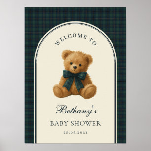 Vintage Check Teddy Bear Baby Shower Welcome Poster