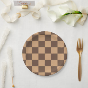 Vintage Checkered in Warm Browns Paper Plate