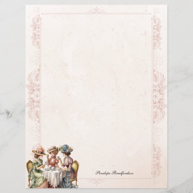 Vintage Cheeky High Tea Personal Stationery Paper (Front)