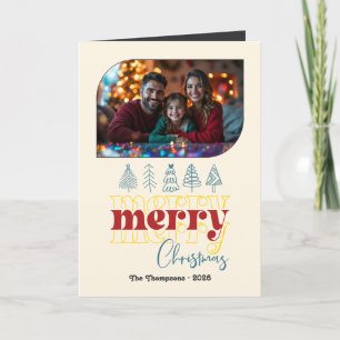 Vintage Cheer Hand Drawn Merry Christmas Photo Holiday Card