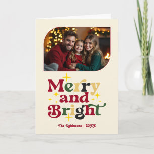Vintage Cheer Merry & Bright Retro Christmas Photo Holiday Card