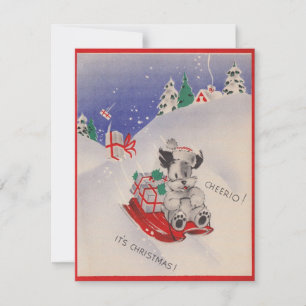 Vintage Cheerio It's Christmas Sled Dog Holiday Card