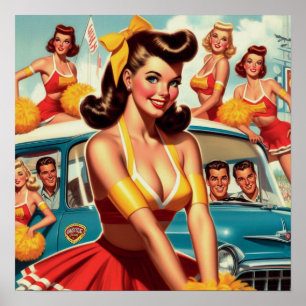 Vintage Cheerleader Illustration Poster