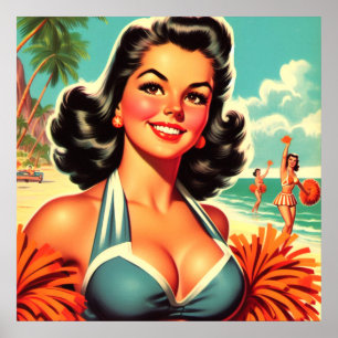 Vintage Cheerleader Pin-up Poster