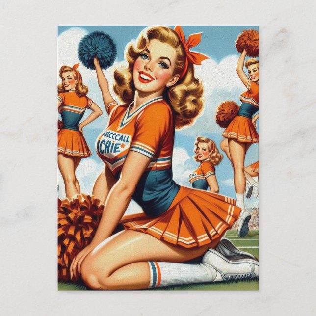 Vintage Cheerleaders Illustration Postcard (Front)