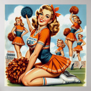 Vintage Cheerleaders Illustration Poster