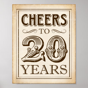Vintage CHEERS TO 20 YEARS Sign Print