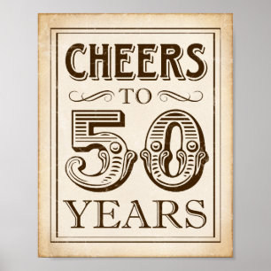 Vintage CHEERS TO 50 YEARS Sign Print