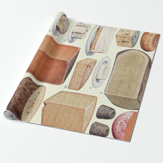 Vintage Cheese Chart Wrapping Paper (Unrolled)