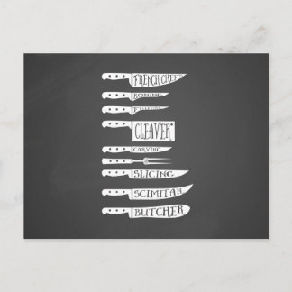 Vintage Chef & Butcher Knives Diagram Recipe Postcard