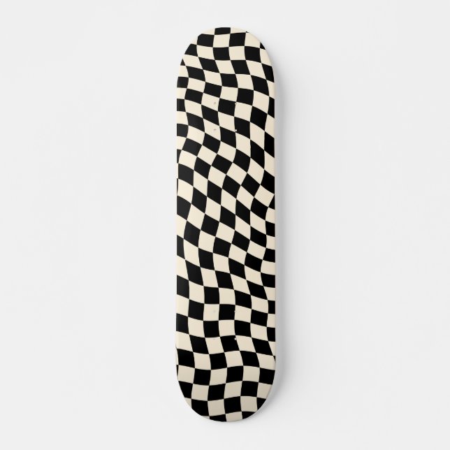 Vintage Chequerboard Black and White Skateboard (Front)