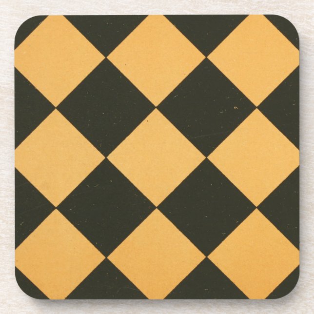 Vintage Chequered Design Art Black Orange Coaster (Front)