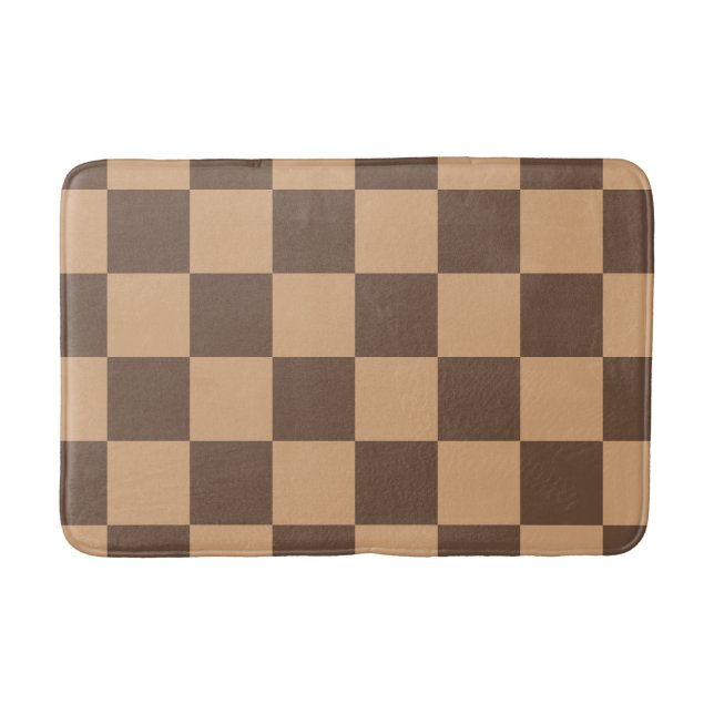 Vintage Chequered in Warm Browns Bath Mat (Front)