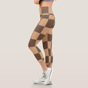 Vintage Chequered in Warm Browns Capri Leggings