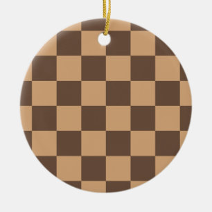Vintage Chequered in Warm Browns Ceramic Tree Decoration
