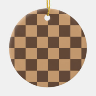 Vintage Chequered in Warm Browns Ceramic Tree Decoration