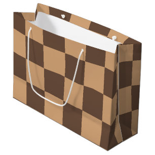 Vintage Chequered in Warm Browns Large Gift Bag