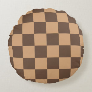 Vintage Chequered in Warm Browns Round Cushion
