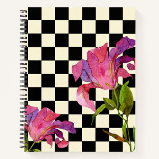 Vintage Chequered Watercolor Floral Notebook