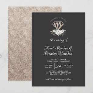 Vintage Cherish Floral Diamond Bouquet Wedding Invitation