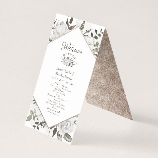 Vintage Cherish Floral Wedding Ceremony Program (Front)