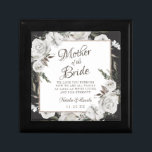 Vintage Cherish Mother of the Bride Personalised Gift Box<br><div class="desc">Vintage Cherish White Floral & Rose Gold Painted Roses and Flowers. A Vintage Classic and Elegant Look, and Plenty of Grey, Ivory White, Rose Gold, Dusty Pink, Pine Green, and Grey leaves and foliage. With Hand Painted Floral elements, Vintage Classic Script Fonts, and Elegant Rose Gold Glitter Foil Geometric Square...</div>