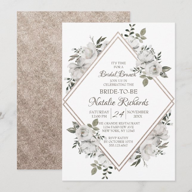 Vintage Cherish Roses Diamond Bridal Brunch Shower Invitation (Front/Back)