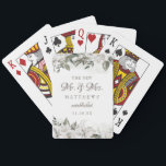 Vintage Cherish The New Mr. and Mrs. Newlyweds Playing Cards<br><div class="desc">Vintage Cherish White Floral & Rose Gold Painted Roses and Flowers. A Vintage Classic and Elegant Look, and Plenty of Grey, Ivory White, Rose Gold, Dusty Pink, Pine Green, and Grey leaves and foliage. With Hand Painted Floral elements, Vintage Classic Script Fonts and Classy Peony and Rose Borders - The...</div>