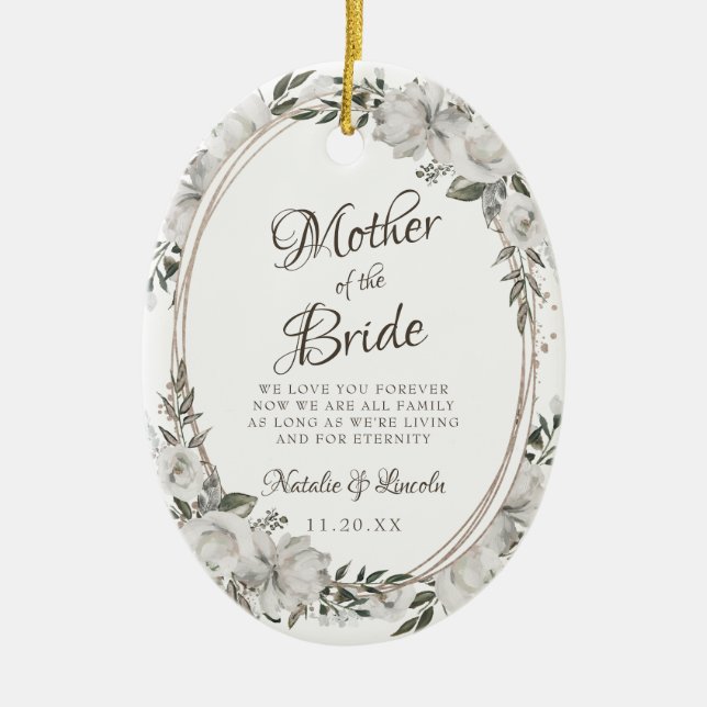 Vintage Cherish To the Mother of the Bride Quote Ceramic Tree Decoration (Front)