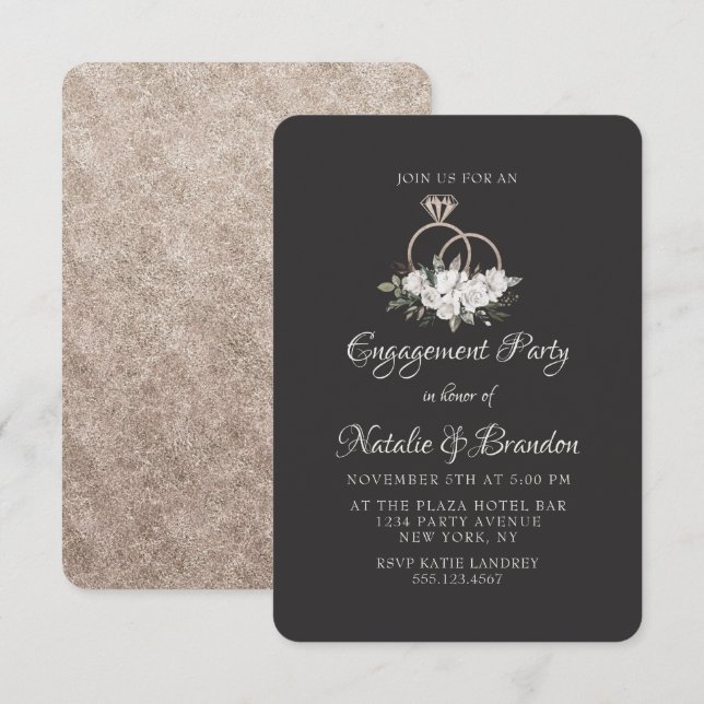 Vintage Cherish Wedding Rings Engagement Party Invitation (Front/Back)