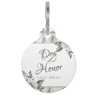 Vintage Cherish White Floral Frame Dog of Honour Pet Tag
