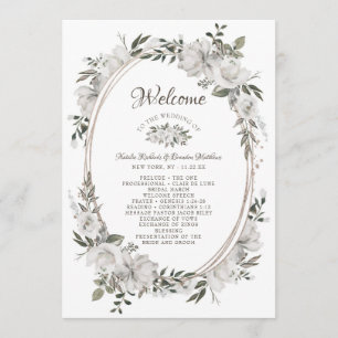 Vintage Cherish White Floral Oval Wedding Ceremony Programme