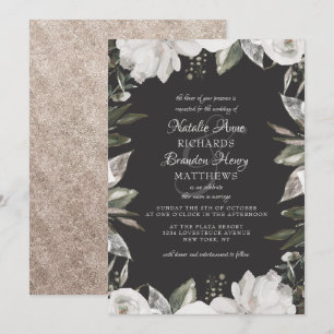 Vintage Cherish White Floral & Rose Border Wedding Invitation