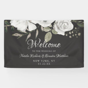 Vintage Cherish White Floral Rose Wedding Welcome Banner