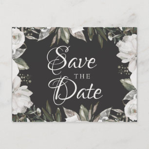 Vintage Cherish White Floral & Roses Save the Date Announcement Postcard
