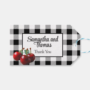 Vintage Cherries black white gingham Gift Tags