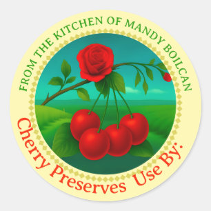 Vintage cherries from the kitchen of canning label