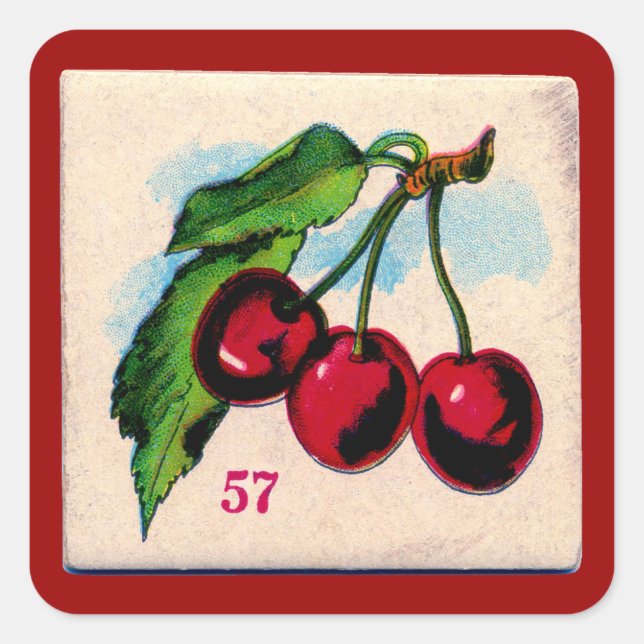 Vintage Cherries Game Card Square Sticker (Front)