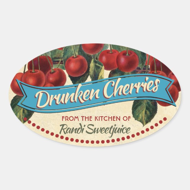 Vintage cherries jam preserves home canning label (Front)