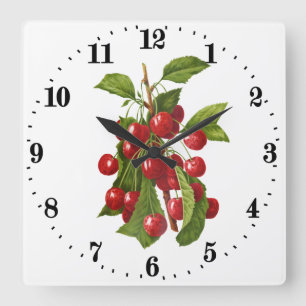 Vintage cherries wall decor kitchen square wall clock
