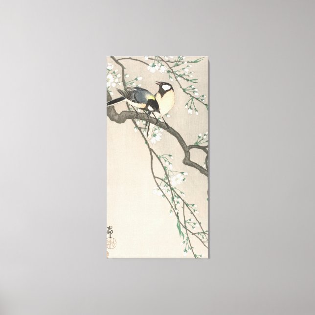 Vintage Cherry Blossom And Bird Painting Canvas Print (Front)