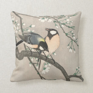 Vintage Cherry Blossom And Bird Painting Cushion
