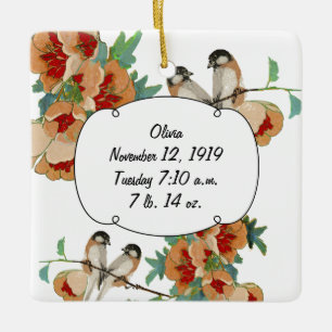 Vintage Cherry Blossom Baby Record Keepsake Ceramic Tree Decoration