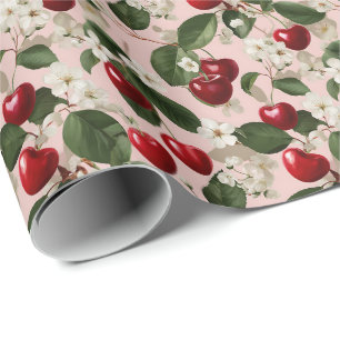 Vintage Cherry Blossom Botanical Pink Garden Wrapping Paper