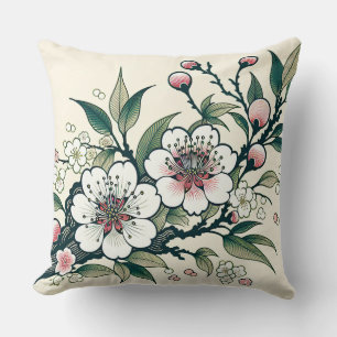 Vintage Cherry Blossom Branch  Cushion