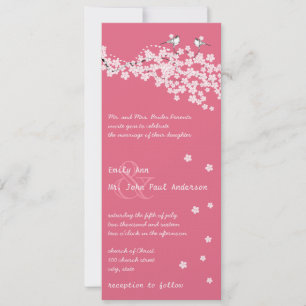 Vintage Cherry Blossom Chickadee Damask Wedding Invitation